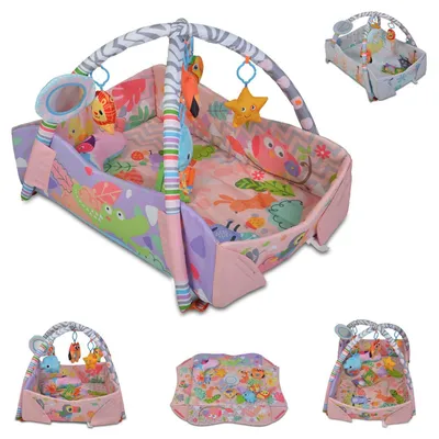 Produktbild von Moni Spielcenter 2 in 1 Oase Krabbeldecke Kissen Spielbogen Spielzeuge Bällebad