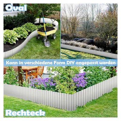 Produktbild von Flexible Rasenkante Beetbegrenzung 10m Länge 18cm Höhe Wellenform Gartenabgrenzung aus verzinktem Metall Beeteinfassung für Rasen Mähkante Blumenbeet Silber