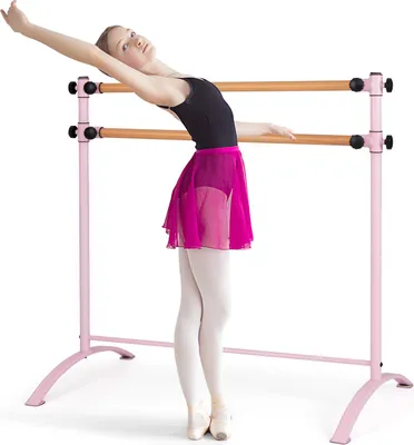 Zdjęcie produktu dla Drążek baletowy COSTWAY 120 cm, drążek baletowy z 4 stopniami regulacji wysokości, drążek baletowy z 2 drewnianymi drążkami, drążek do rozciągania do 50 kg dla dzieci i dorosłych