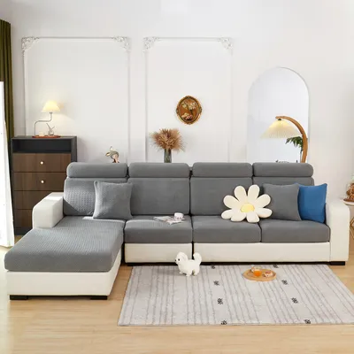 Produktbild von (Gewebter, grau, Chaiselongue) Verschleißfester Universal-Sofabezug, Elastischer, weicher, rutschfester Sofabezug, Möbelschutz, Sofabezug, Sofabezug, Möbelschutzbezug
