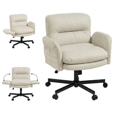 Produktbild von Bestier Schreibtischstuhl,gepolsterter Sitz,höhenverstellbar, verstellbare Armlehnen,Drehstuhl mit Rollen,für Homeoffice, Kommode, Schminktisch,Weiß