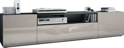 Produktbild von Vladon Lowboard Mogan, TV-Kommode mit 2 Türen, 1 Klappe und 1 offenes Fach, Schwarz matt/Sandgrau Hochglanz (181 x 39 x 35 cm)