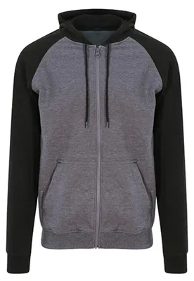 Produktbild von Just Hoods JH063 | Herren Jacke Baseball Zoodie - 2-lagige Kapuze - Farbe: Charcoal (Heather)/Jet Black - Größe: XL