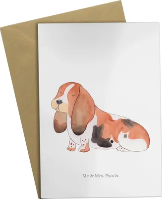 Produktbild von Mr. & Mrs. Panda Glückwunschkarte Hund Basset Hound - Weiß - Geschenk, weihnachtskarten, kommunionskarte, Sprüche, osterkarte, hochzeitskarten, einladungskarten