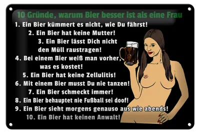 Produktbild von Blechschild Pinup 30x20cm 10 Gründe Bier besser als Frau