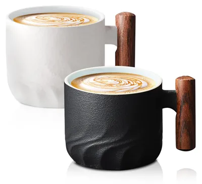 2 Porzellan-Espressotassen mit Henkel, 70 ml, Keramik, Schwarz+Weiß