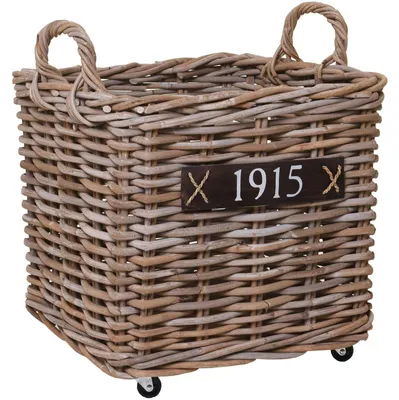 Image de Panier en osier et bois RODAR sur roulettes, 50x50x59 cm