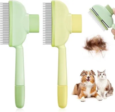 Produktbild von Famanu Katzenbürste zur Fellpflege - Selbstreinigender Kamm mit Ergonomischem Griff für Kurzes und Langhaar