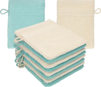 Produktbild von Betz 10 Stück Waschhandschuhe 16x21 cm PREMIUM 100% Baumwolle  Farbe: sand - ocean