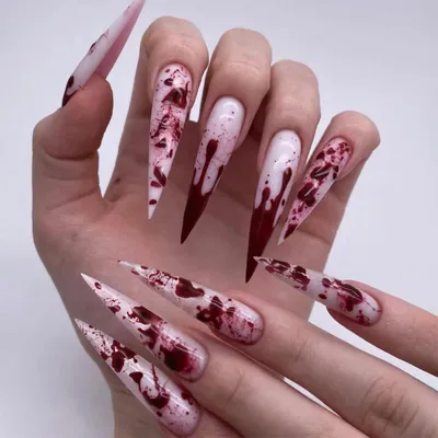 Immagine prodotto di 24 pezzi Stiletto Press on Nails Halloween Blood Design Full Cover Riutilizzabile
