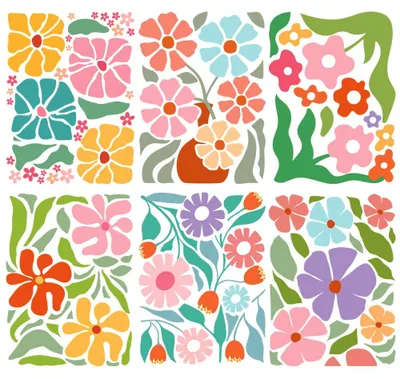 6 bunte Blumen-Bügelbilder, Wärmeübertragungs-Vinyl, 16,5x22,5 cm