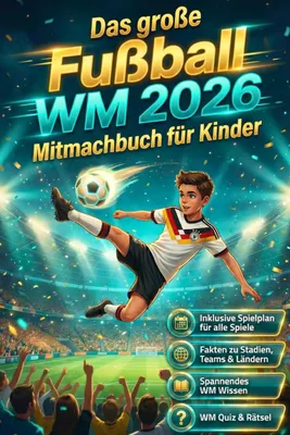 Produktbild von Das große Fußball WM 2026 Mitmachbuch für Kinder: Spielpläne führen, Stadien & Länder entdecken, WM-Quiz und coole Rätsel lösen – das perfekte