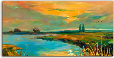 Produktbild von Coloray Acrylbild 120x60  Wandbild Acrylbilder Landschafts fluss Sonnenuntergang See