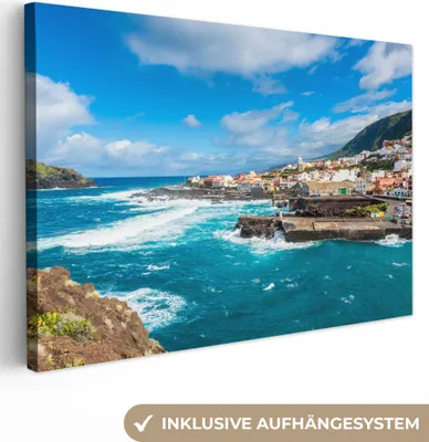 Produktbild von OneMillionCanvasses® - Leinwandbilder - 140x90 cm, Ein Blick auf das Küstendorf Garachico Teneriffa Spanien, Wandbilder Kunstdruck Wanddekoration