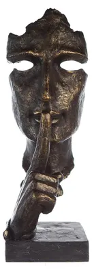 Imagen del producto de Escultura Gilde, "Silencio", con motivos faciales y de manos, poliéster, color bronce, unidad de venta 1, largo 13 cm, ancho 13 cm, alto 39 cm. 89235 4001250892359