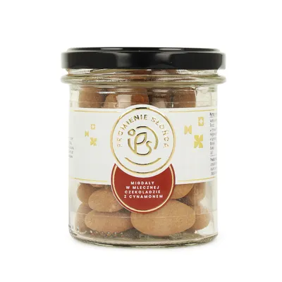 Zdjęcie produktu dla Migdały w Mlecznej Czekoladzie z Cynamonem w Słoiczku 180 g