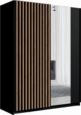 Image de Armoire 2 portes coulissantes avec miroir 200 cm - noir et chêne - Collection STRANO