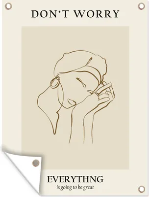 Produktbild von MuchoWow® 90x120 cm Outdoor-Poster Gartendeko Sichtschutz Garten Poster für den Garten  Frau - Linienkunst - Zitate - Text