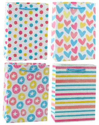 Obrázok produktu pre Darčeková taška Srdiečka Hviezdičky Bodky Prúžky farebné 23 X 18 X 10,5 cm