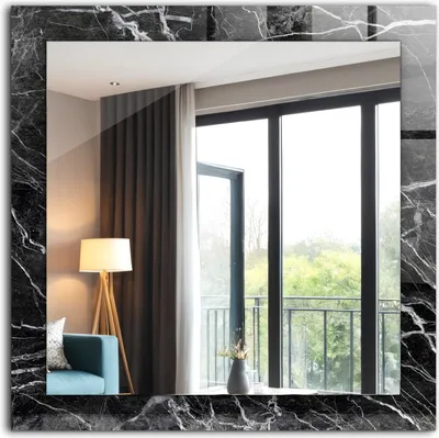 Produktbild von Dekorativer Wandspiegel - Bedruckter Spiegel - Motiv - 60x60 cm - Schwarzer Marmor