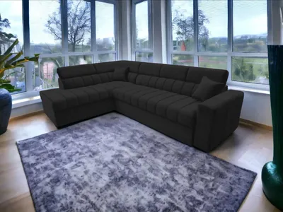 Produktbild von FurMeb24 ECKSOFA KENNO MAXI 300 x 210 cm SCHWARZ - linke Seite - mit bettkasten und schlaffunktion