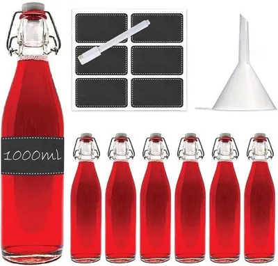 Productafbeelding van Set van 6 Lege Glazen Flessen 1000ml met Flip Top Deksel