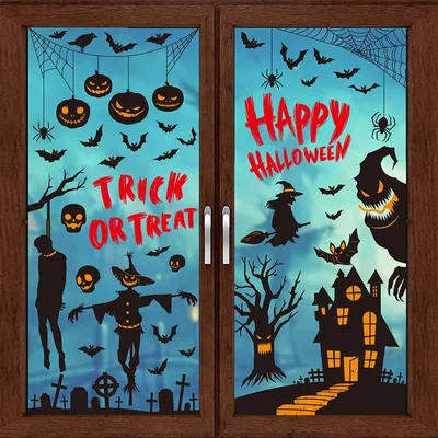 Produktbild von Halloween-Fensterdekoration, 9 Blatt schaurige Halloween-Aufkleber mit Fledermäusen, Geistern und Kürbissen für Halloween-Dekorationen in einem Spukhaus.