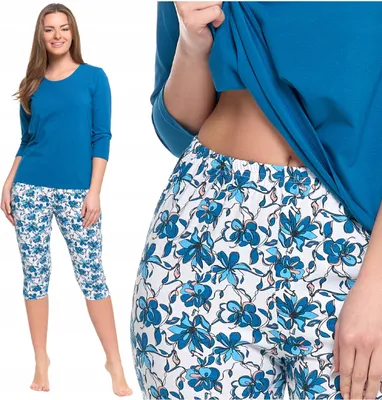 Produktbild von Damen Pyjama-Set 3/4-Ärmel und Hose Floral Feminin Bequem Baumwolle MORAJ M