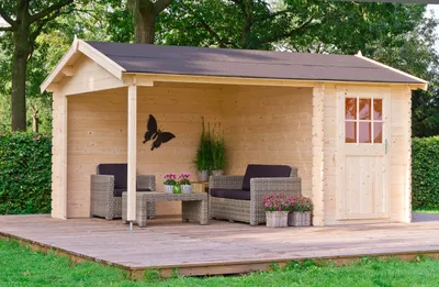 Produktbild von Lasita Maja Gartenhaus Wibo aus Holz Gartenhütte Wandstärke: 28 mm Inklusive: Fußboden,Terrasse Geräteschuppen