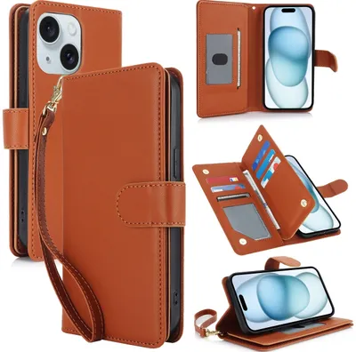 Produktbild von Mobigear Wallet iPhone 15 Hülle Klapphülle Geldbörse - Braun
