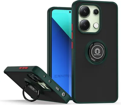 Produktbild von Hülle für Xiaomi Redmi Note 13 4G Ring Halter Ständer Matte Transluzent TPU Bumper Stoßfest Schutzhülle dunkelgrün