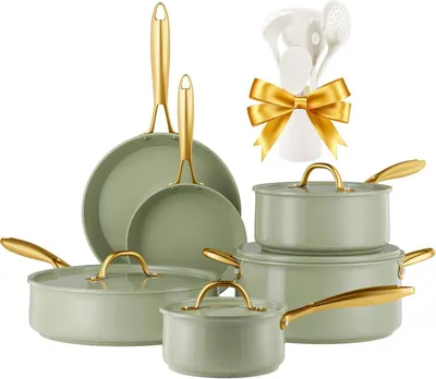 Zdjęcie produktu dla Zestaw z ceramiczną powłoką nieprzywierającą, zestaw naczyń kuchennych, niezbędnik, garnek i patelnia