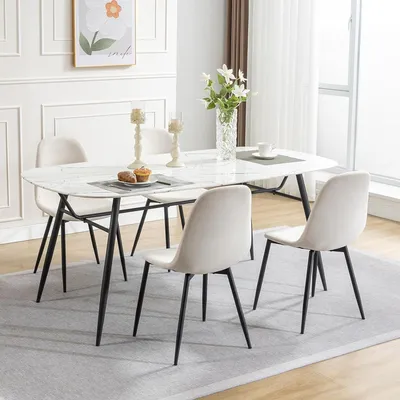 Produktbild von EUGAD 4 × Esszimmerstühle mit Rückenlehne, Polsterstuhl modern aus Cord, Beige