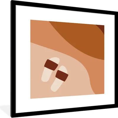 Produktbild von MuchoWow® Gerahmtes Poster Sommer - Pantoffeln - Braun 40x40 cm - Poster mit Schwarzem Bilderrahmen Wandposter Rahmen Foto Bilder - Poster - Plakat im Rahmen