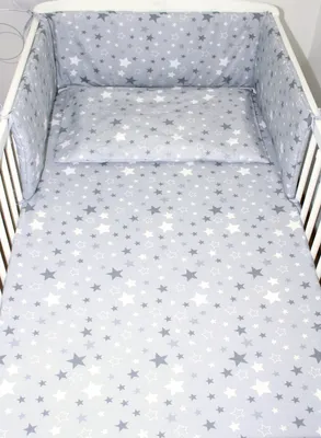 Produktbild von Primawela Baby Bettset - 6 teiliges Set mit Chiffon Himmel Bettwäsche Nestchen 26. Star Dunkel
