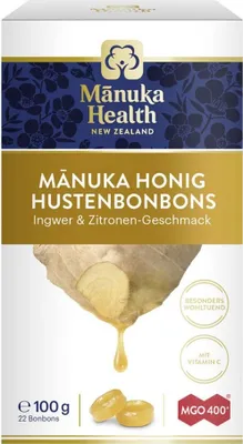 A product box for Manuka Health honey lozenges.