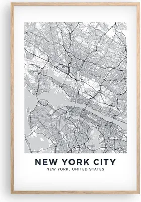 Produktbild von Gerahmtes Poster - Rahmen in heller Eiche - Neu York Karte - 61x91,5 cm - Wand Bild - Wanddeko - Wandbilder - Kunstposter - Wandposter - Bilderrahmen - Bilder - Kunstdruck - P2NPA61x91-5039