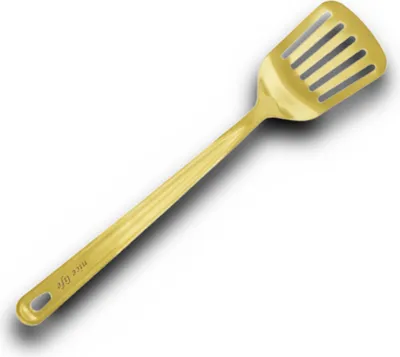 Produktbild von HOOZ Pfannenwender gelocht aus hochwertigem Edelstahl, spülmaschinenfestes Küchen Zubehör, robuster Küchenhelfer für Braten und Pfannengerichte (37,5 x 7,5 cm) (Gold)