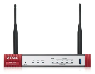 Image de ZyXEL USGFlex Security Gateway 50. Ports : 1xWAN, 4xLAN/DMZ, 1xUSB. WiFi 6 AX1800. VPN : 10 IPSec/L2TP, 5 SSL (extensible à 15). Signature unique. Conforme à la norme PCI DSS. Services optionnels de filtrage de contenu (filtrage HTTPS et GeO IP).  Nebula Basic Cloud Mana