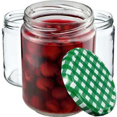 Produktbild von KADAX Einmachgläser mit Deckel "Maki", Marmeladengläser, Einweckgläser, 540 ml, Grün kariert, 8 Stück