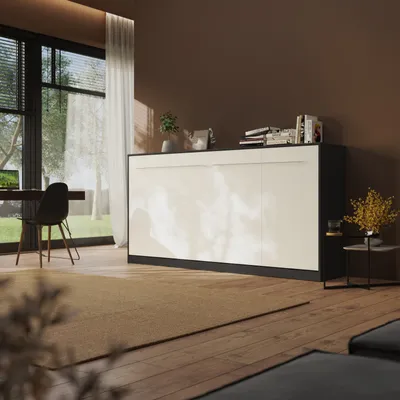 Produktbild von Schrankbett Standard 90x200 cm Horizontal Anthrazit/ Weiß mit Gasdruckfedern