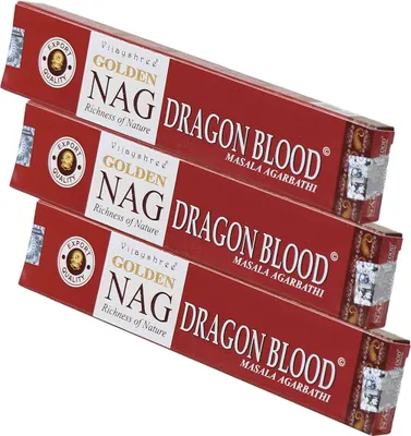 Produktbild von 3x Golden Nag Dragon Blood Räucherstäbchen 45g – Mystisches Natur-Räucherwerk