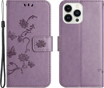 Produktbild von iPhone 15 Pro Max Hülle - Coverup Blumen & Schmetterlinge Klapphülle - Lila