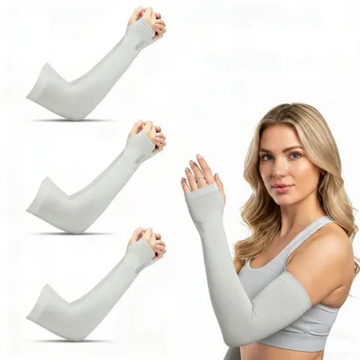 Productafbeelding van 3 paar unisex grijze armstukken, ademend, UV-beschermend en verkoelend
