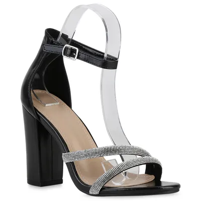 Produktbild von VAN HILL Damen High Heels Sandaletten Blockabsatz Party Strass Schuhe 840141, Farbe: Schwarz, Größe: 41