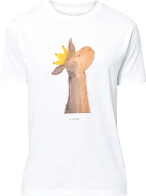 Produktbild von Mr. & Mrs. Panda S T-Shirt Lamakopf König - Weiß - Geschenk, Mama, Baumwoll, Shirt, oberteil, Papa, Freundin, Tshirt, Lamas, mit Spruch, Lama