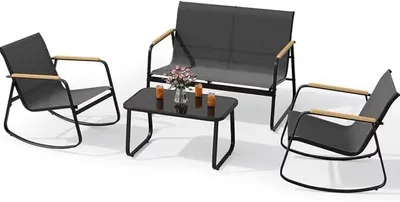 Produktbild von Gartenmöbel-Set mit Schaukelstuhl, Sofa und Tisch, Lounge-Sitzgruppe für Terrasse, Schwarz