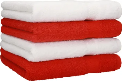 Produktbild von Betz 4 Stück Handtücher 50x100 cm PREMIUM 100% Baumwolle Farbe: weiß und rot