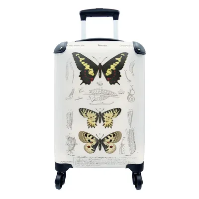 Produktbild von MuchoWow® Koffer Handgepäck Trolley Rollkoffer Kleine Reisekoffer mit 4 Rollen - Schmetterling - Vintage - Insekten - Cabin Size < 55x40x23 cm & 55x40x20 cm - Fotokoffer - Kabinenkoffer - Boardgepäck - Reise-Box - Reisekoffer - Reisegepäck - Koffer mit Bild - Trolley für Kinder