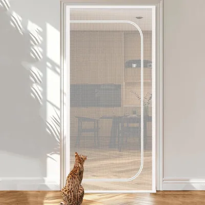 Fliegengittertür für Katzen, 85x195 cm, weiß, verstärktes Stahlgitter